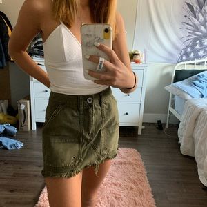 Army Green Distressed Denim Free People Skirt